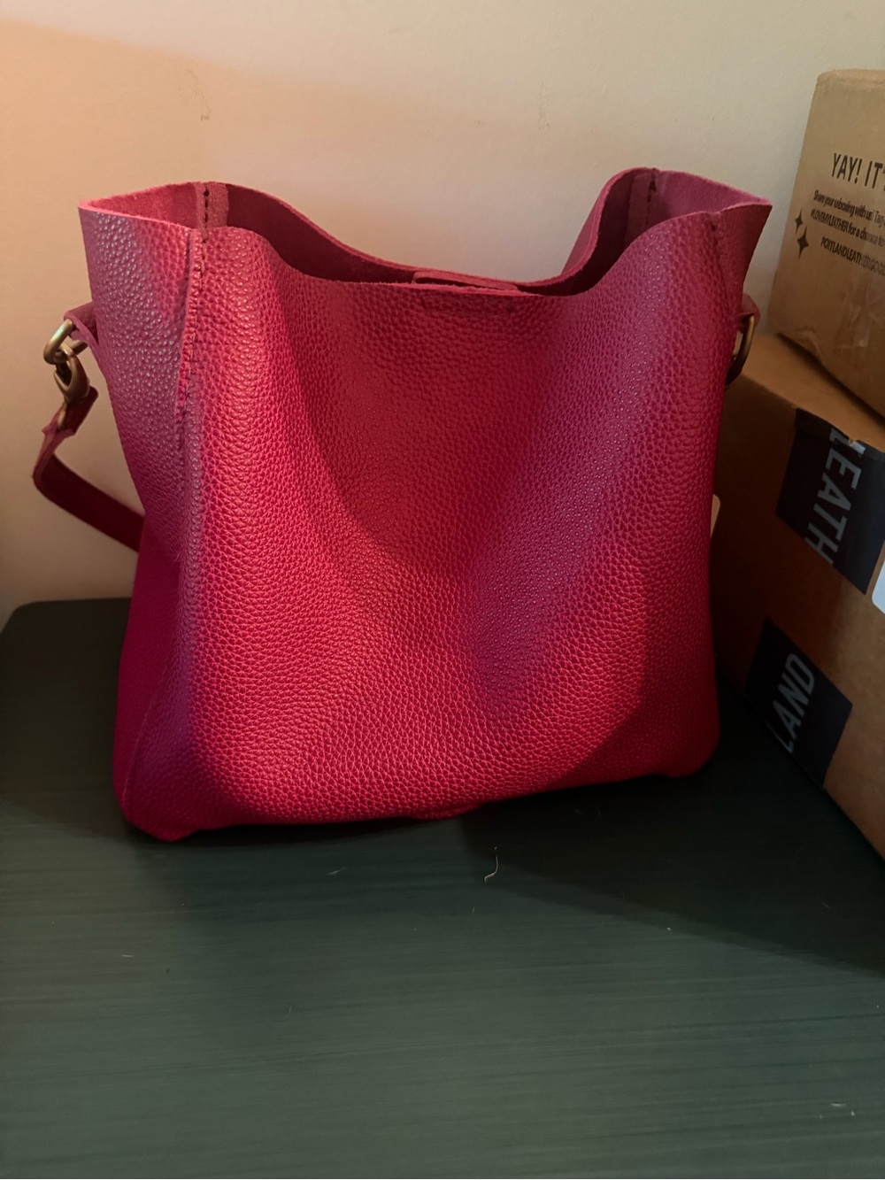 Portland Leather Cosmo Pink Butterfly Bucket Bag -  Crossbody
